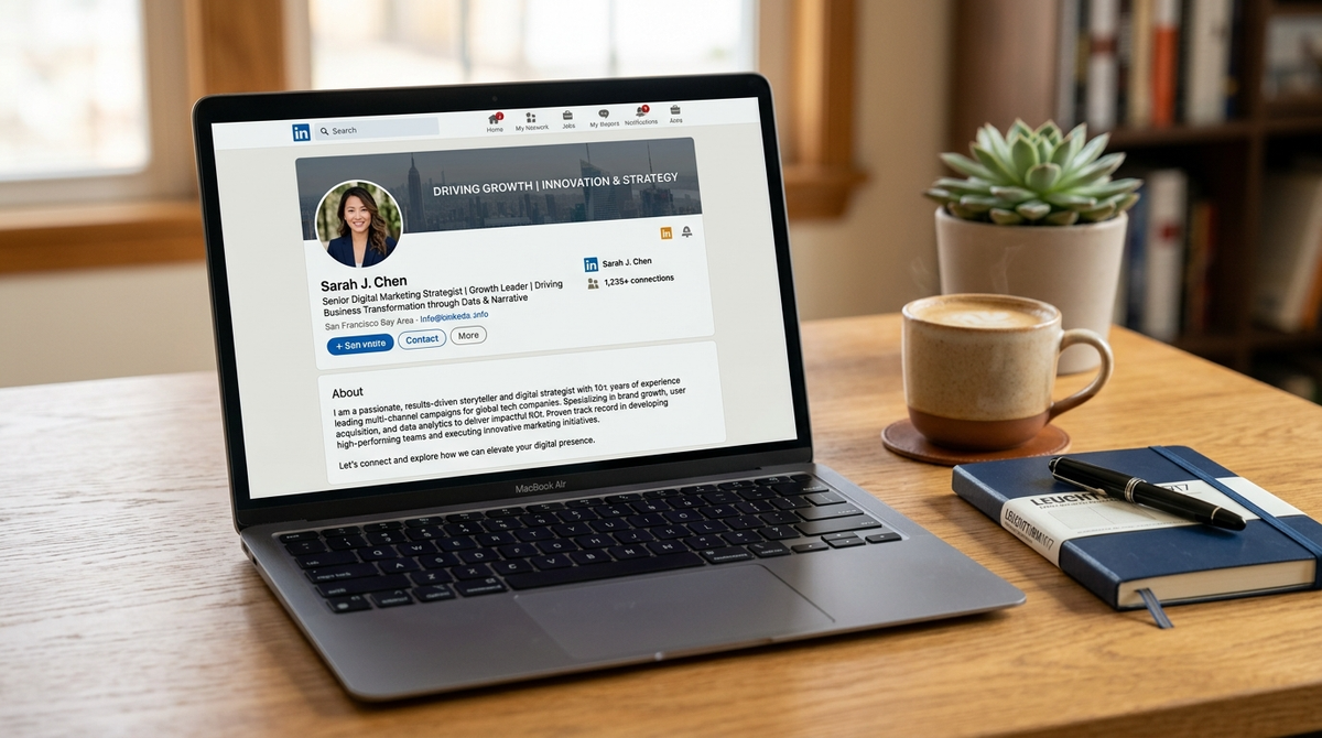 Optimised LinkedIn profile on laptop screen