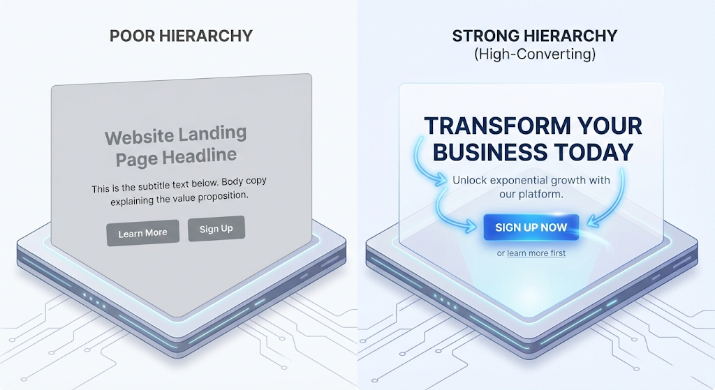 A side-by-side comparison of two landing pages.