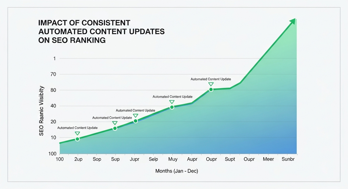 SEO ranking growth chart demonstrating the impact of consistent automated content updates.