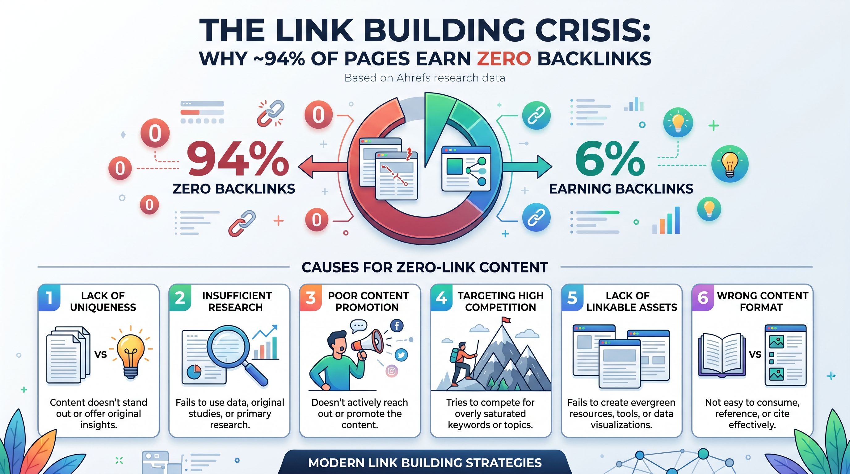 white-hat link building problem 94% of content earns zero backlinks