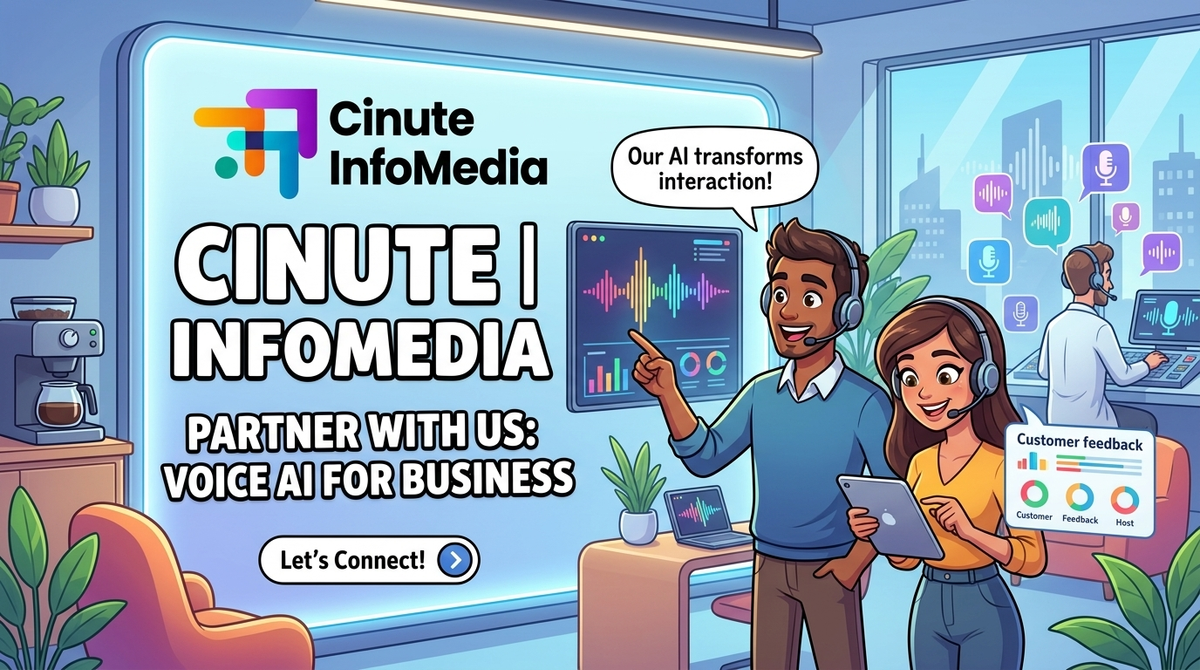 Cinute Info Media tech agency team with plain text logo