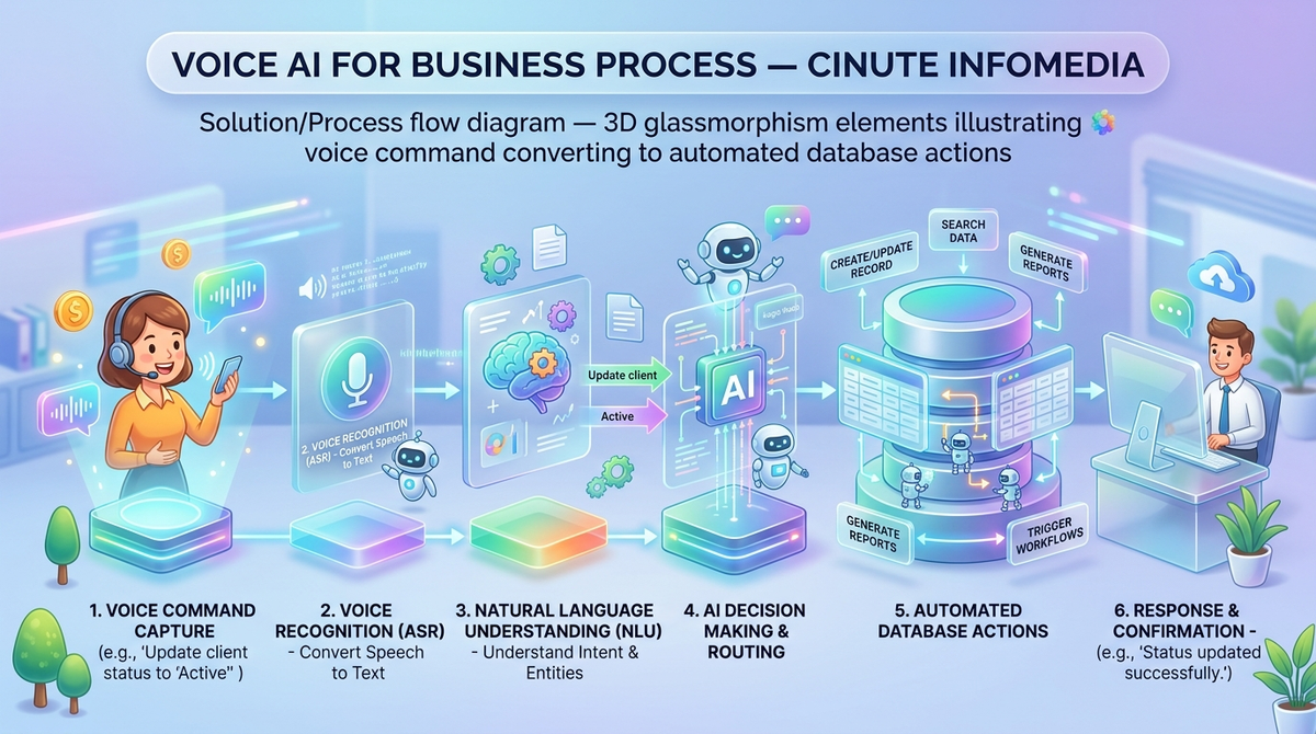 AI process flow converting speech to automated database actions