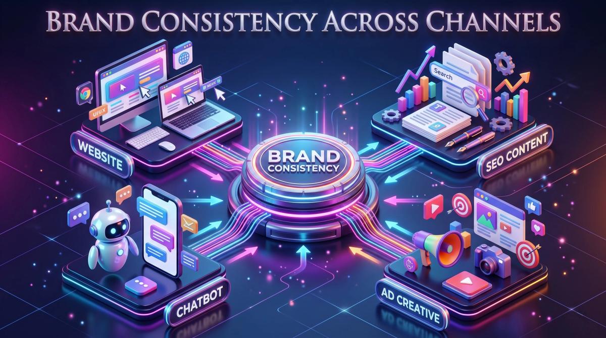 Brand consistency connecting website, SEO content, chatbot and ad creative