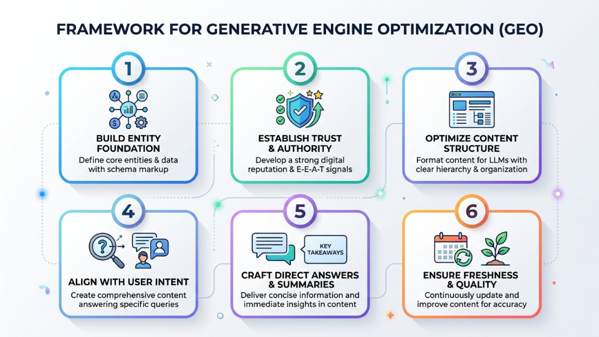 Six-step framework for optimizing website content for AI citations and generative engine optimization