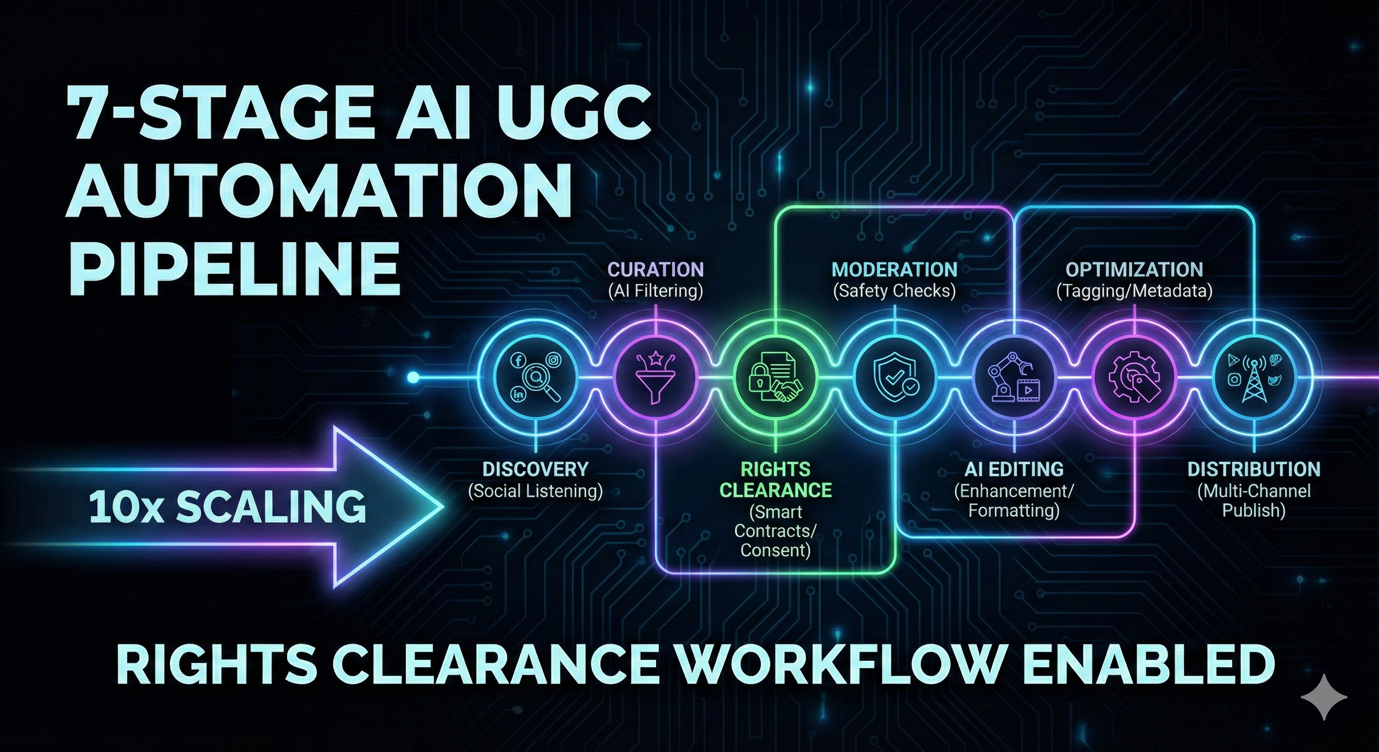 AI UGC Automation 7-Stage Pipeline Rights Clearance Workflow