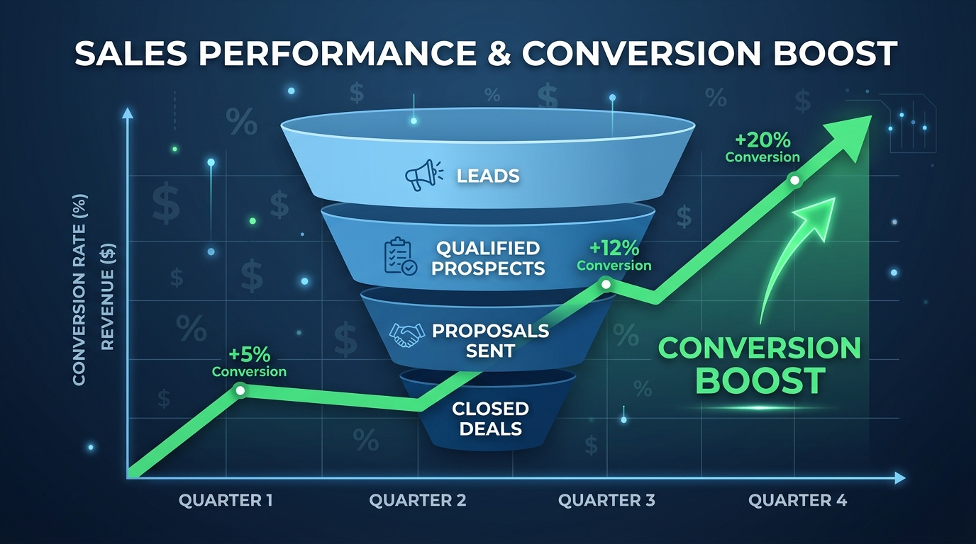 Sales funnel chart showing increased conversions via color optimization.