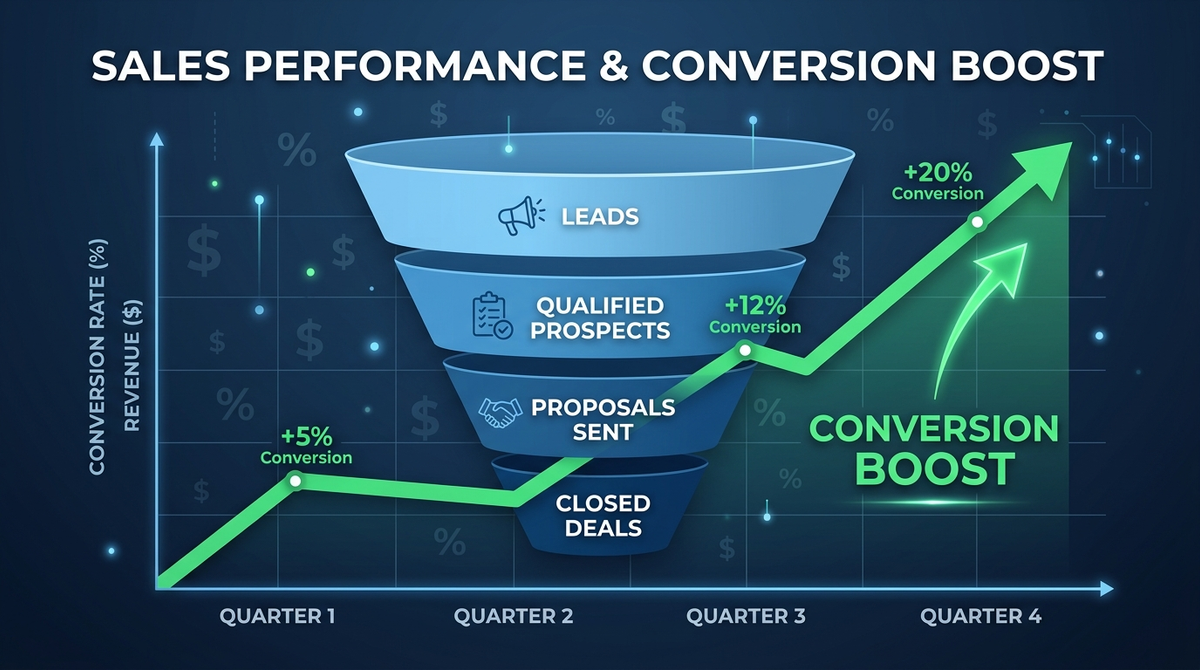 Sales funnel chart showing increased conversions via color optimization.