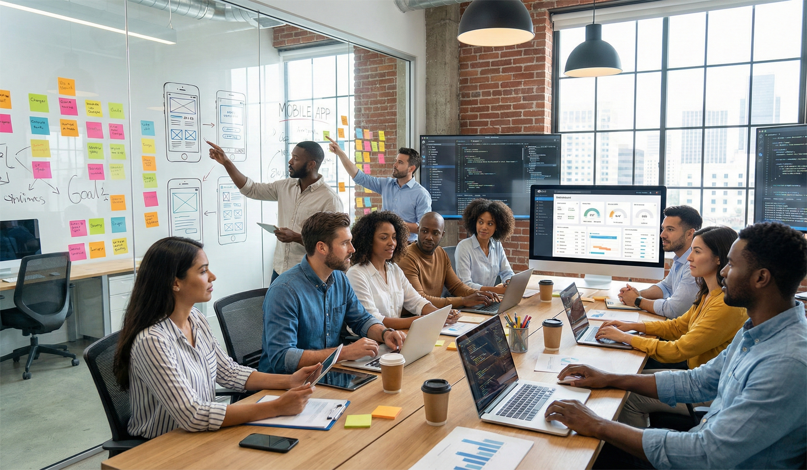 Professional team at Cinute Infomedia providing custom software and mobile app development services.