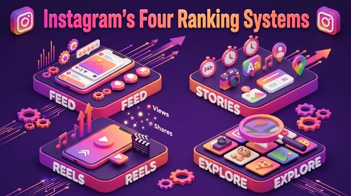 Four Instagram ranking systems: Feed, Stories, Reels and Explore