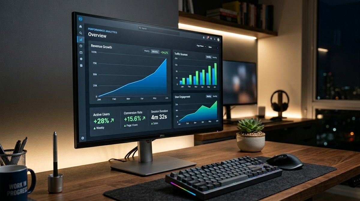 LinkedIn analytics dashboard with growth charts