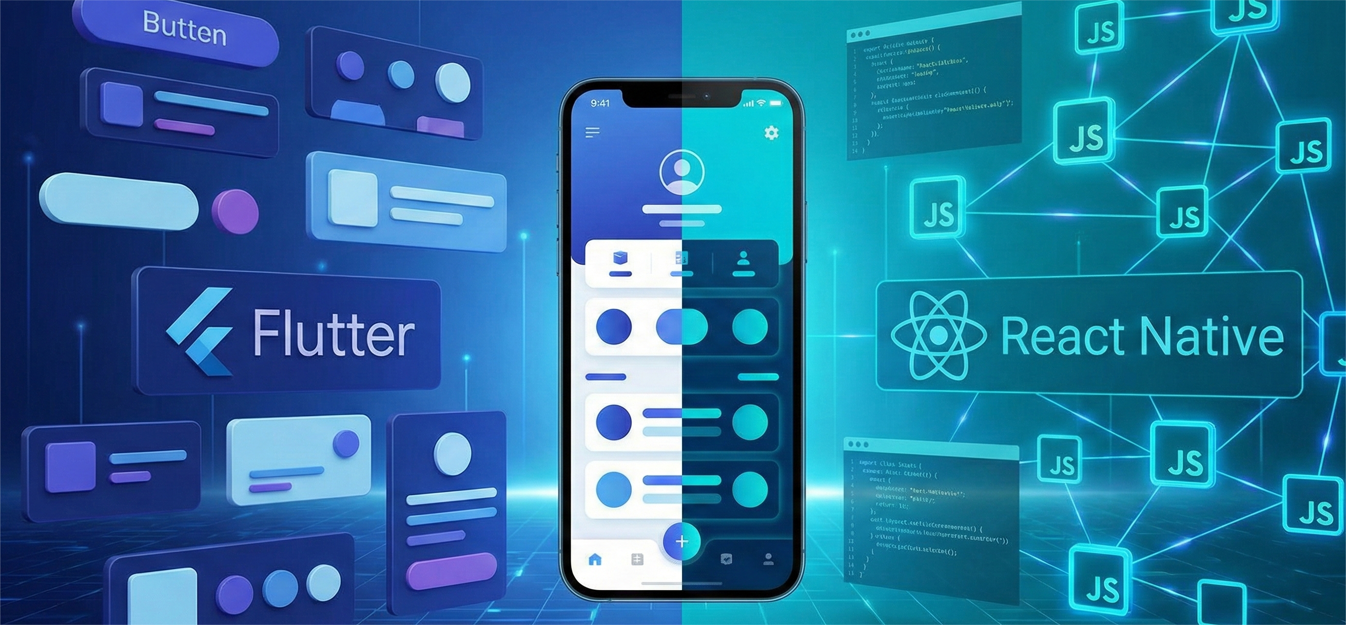 Flutter vs React Native architectural comparison for mobile app development services.