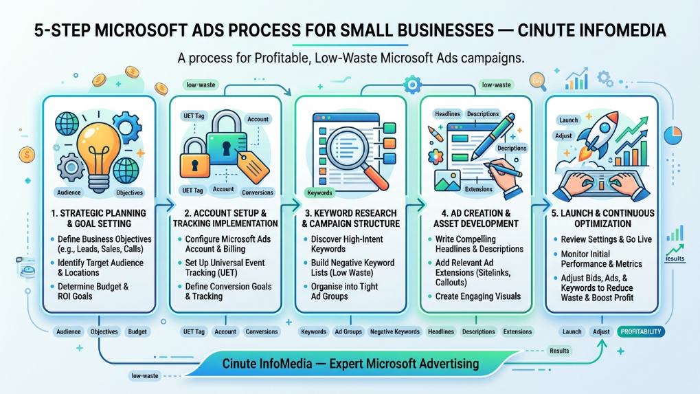 Microsoft Ads setup process for SMB Cinute InfoMedia