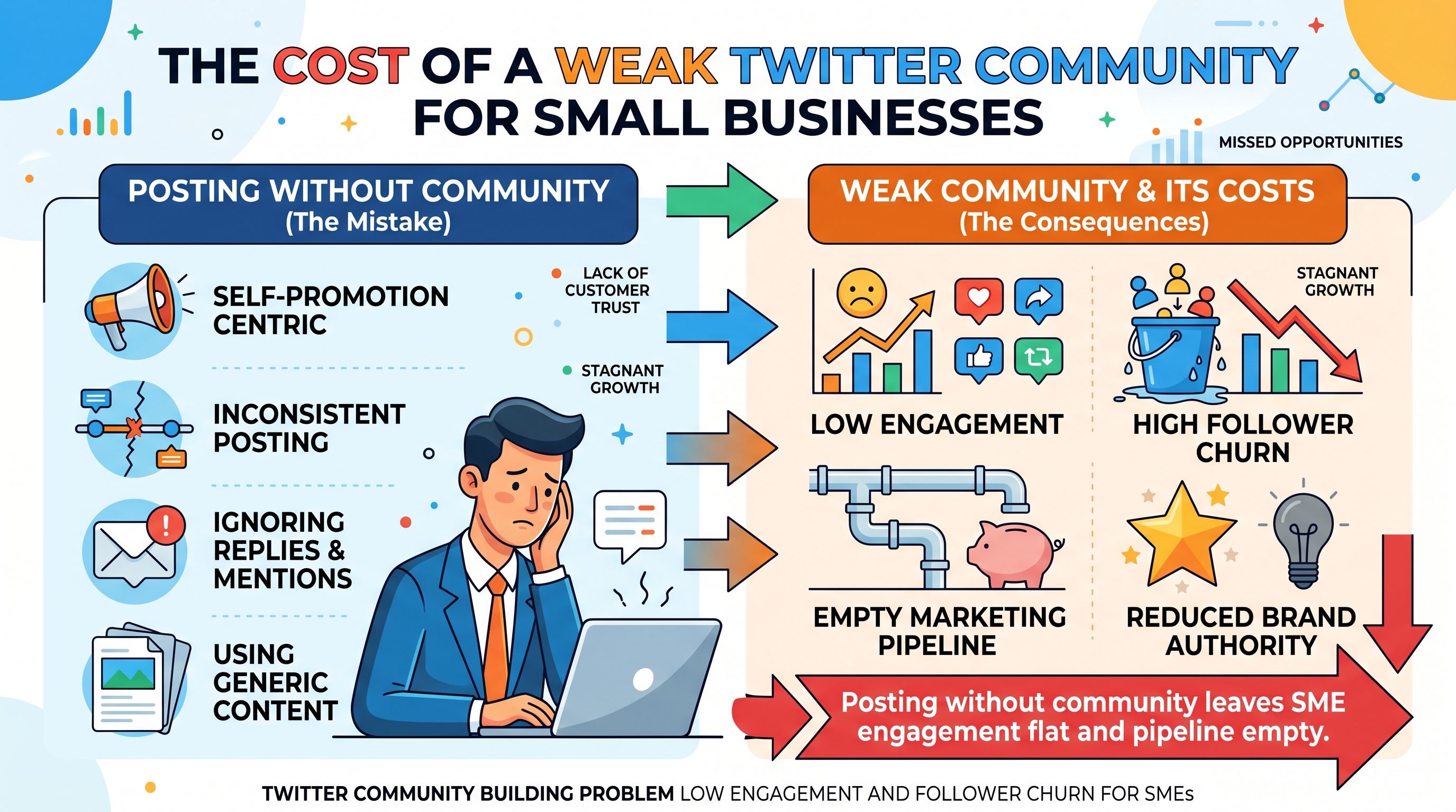  Twitter community building problem low engagement and follower churn for SMEs