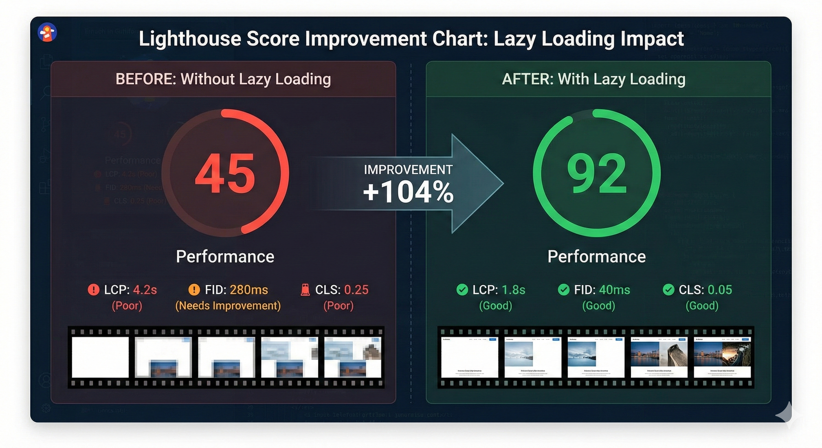 Lighthouse Score Improvement Chart: Before and After Lazy Loading