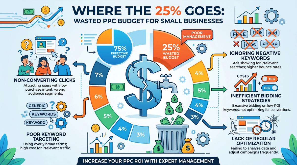 Wasted PPC budget for small businesses 25% lost to poor management