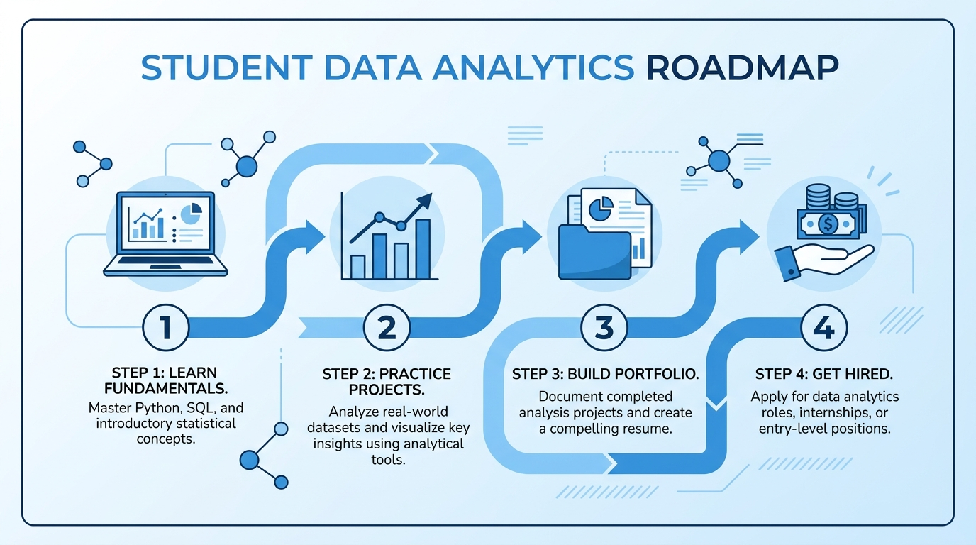 Step-by-step roadmap illustration for learning data analytics