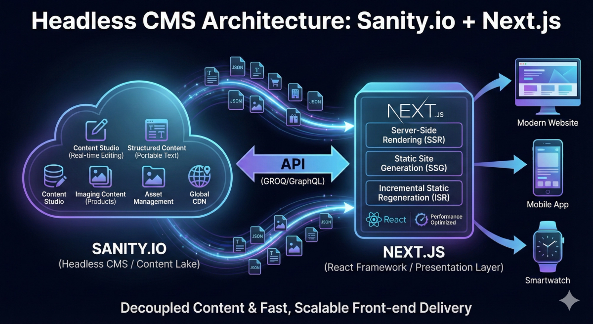 Sanity CMS and Next.js Decoupled Architecture Diagram