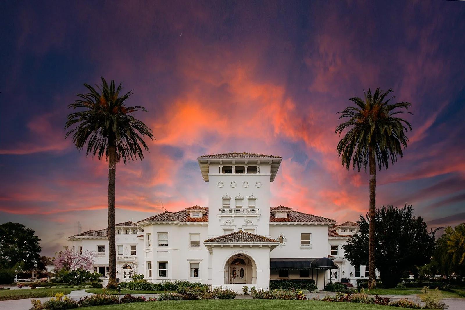 Hayes Mansion at sunset, South Bay wedding venue