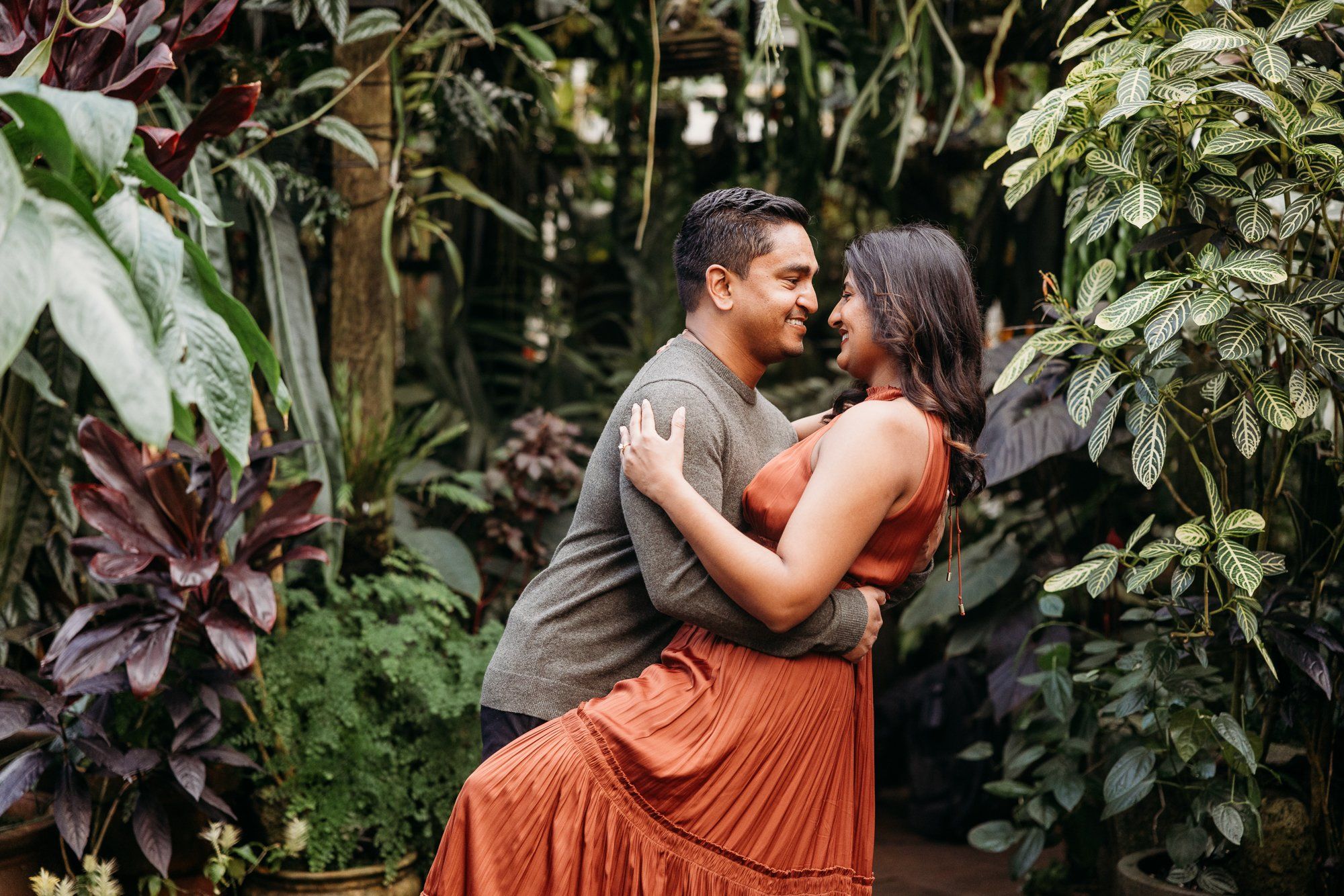 Couple in coordinated outfits during a Bay Area engagement session