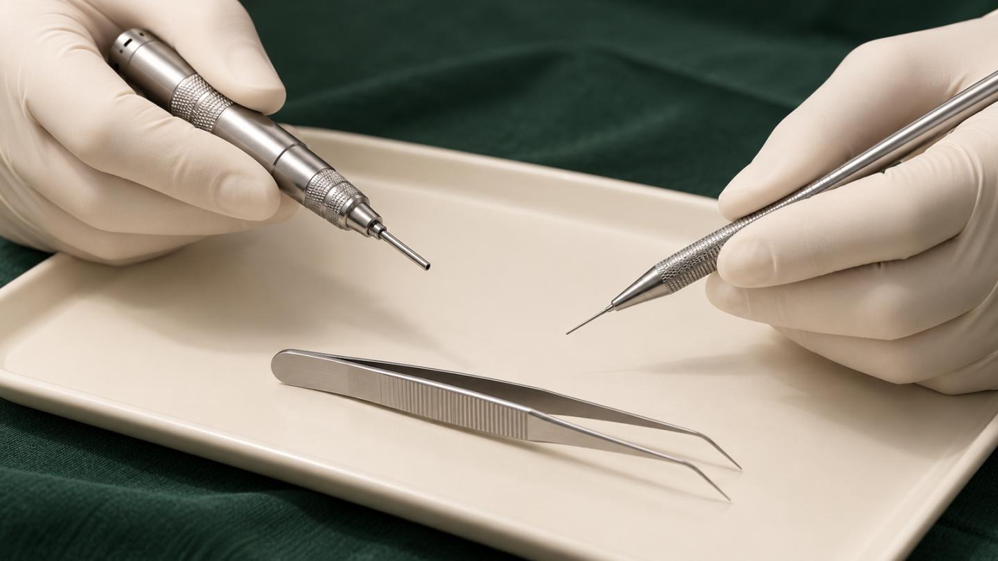 Hair transplant extraction and implantation tools used in FUE and DHI
