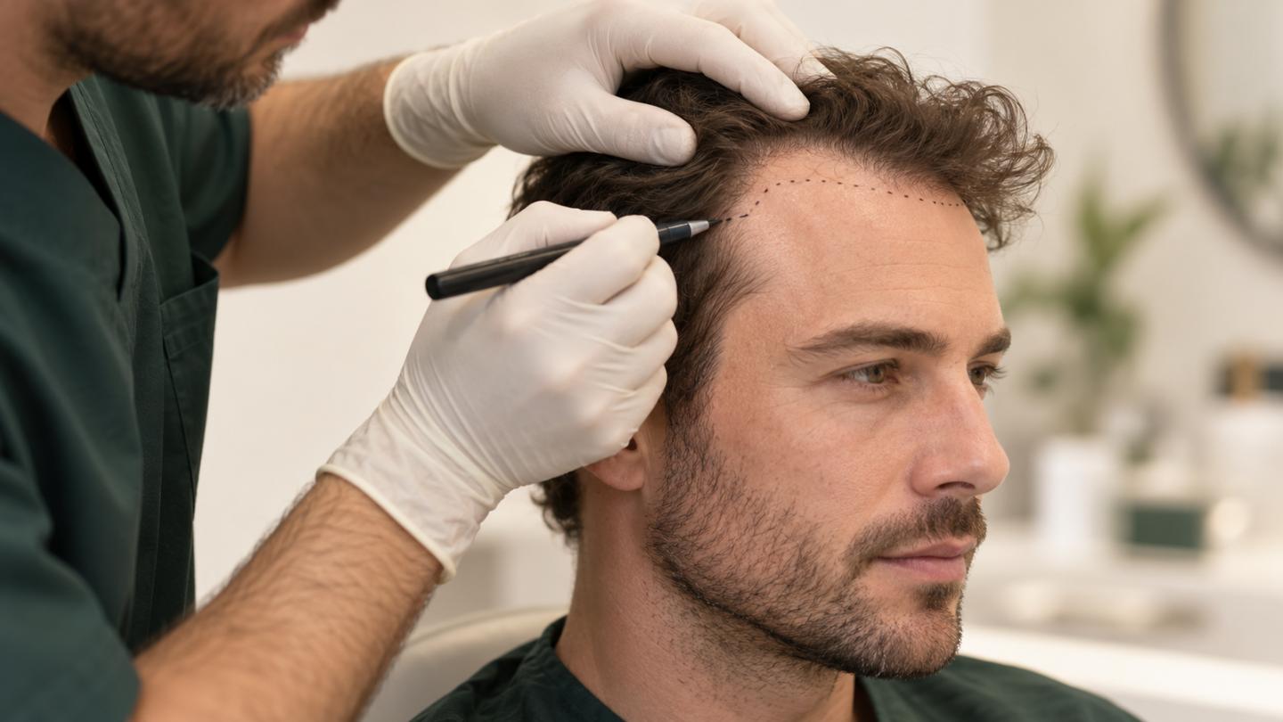 Conservative hairline design planned to suit the patient’s facial proportions