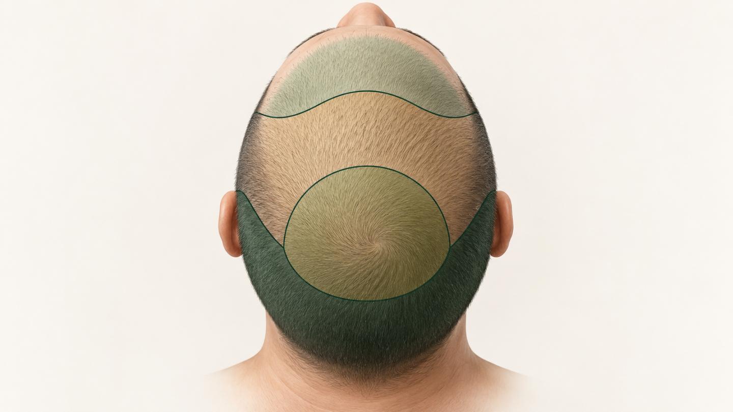 Scalp regions used to plan hair transplant graft distribution