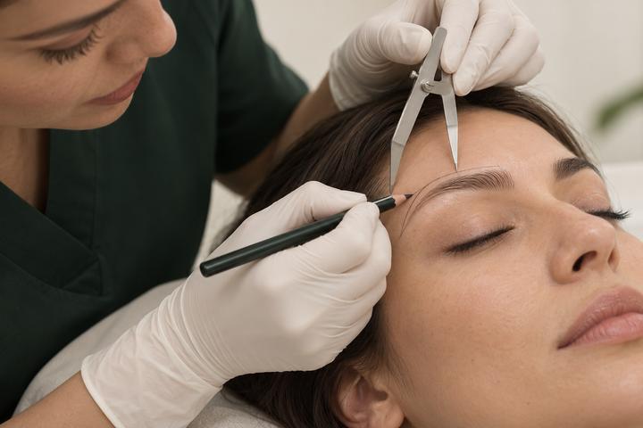 Careful eyebrow measuring and shape planning before an eyebrow transplant