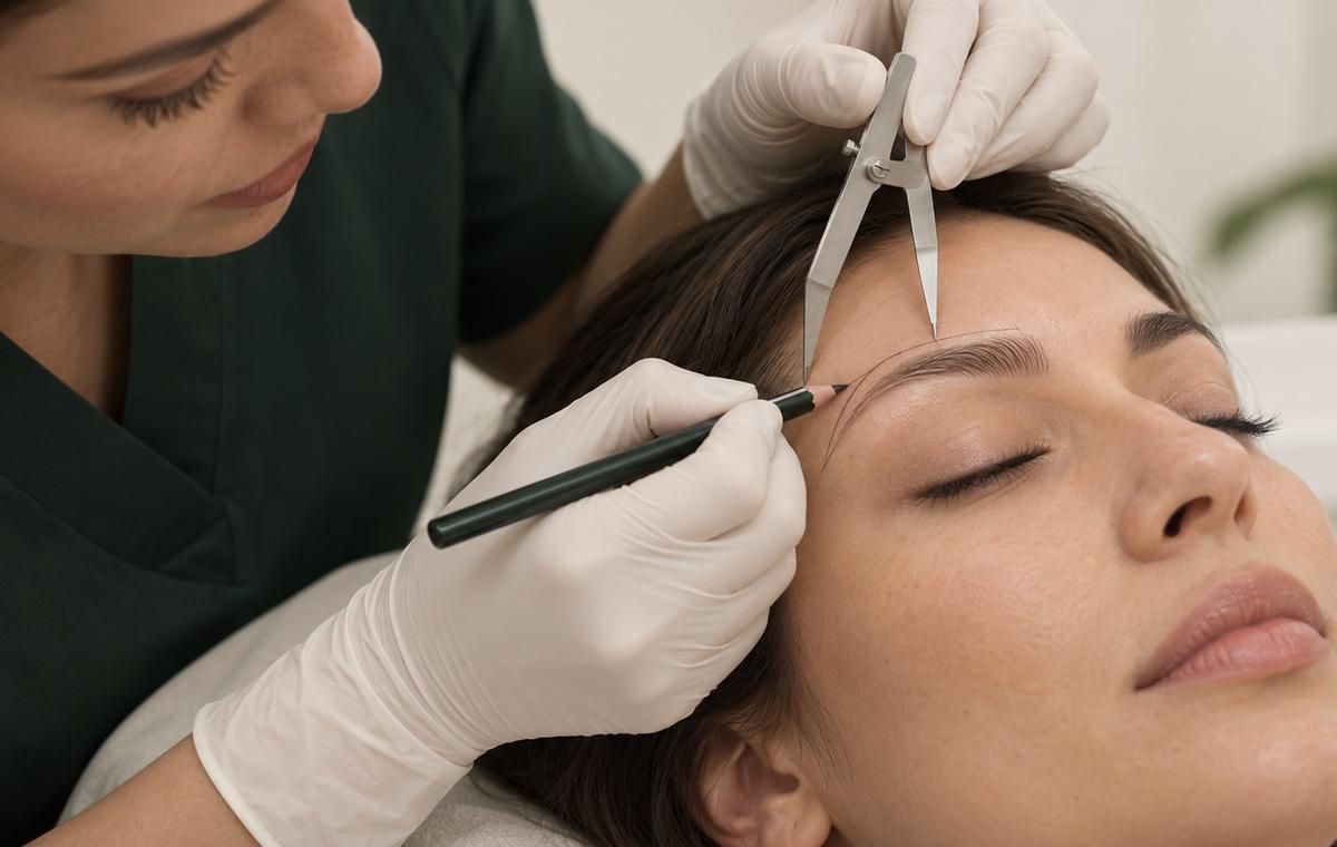 Careful eyebrow measuring and shape planning before an eyebrow transplant