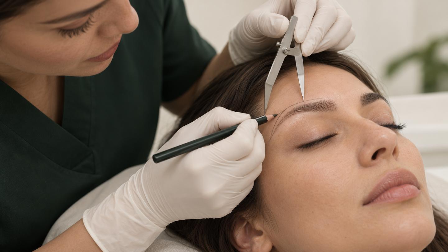 Careful eyebrow measuring and shape planning before an eyebrow transplant
