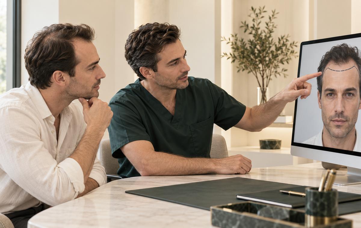 Hair transplant consultation focused on planning a natural hairline