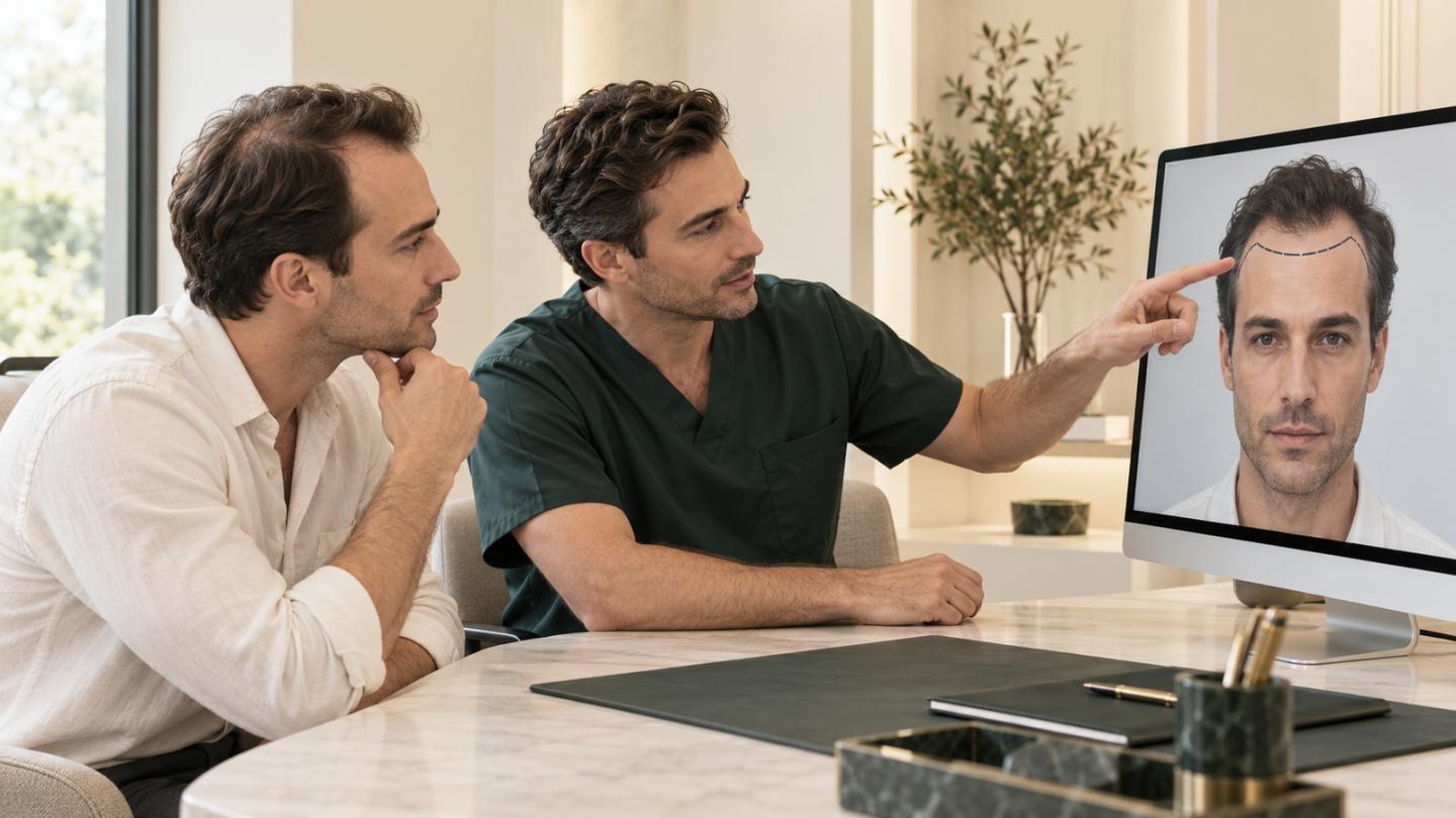 Hair transplant consultation focused on planning a natural hairline