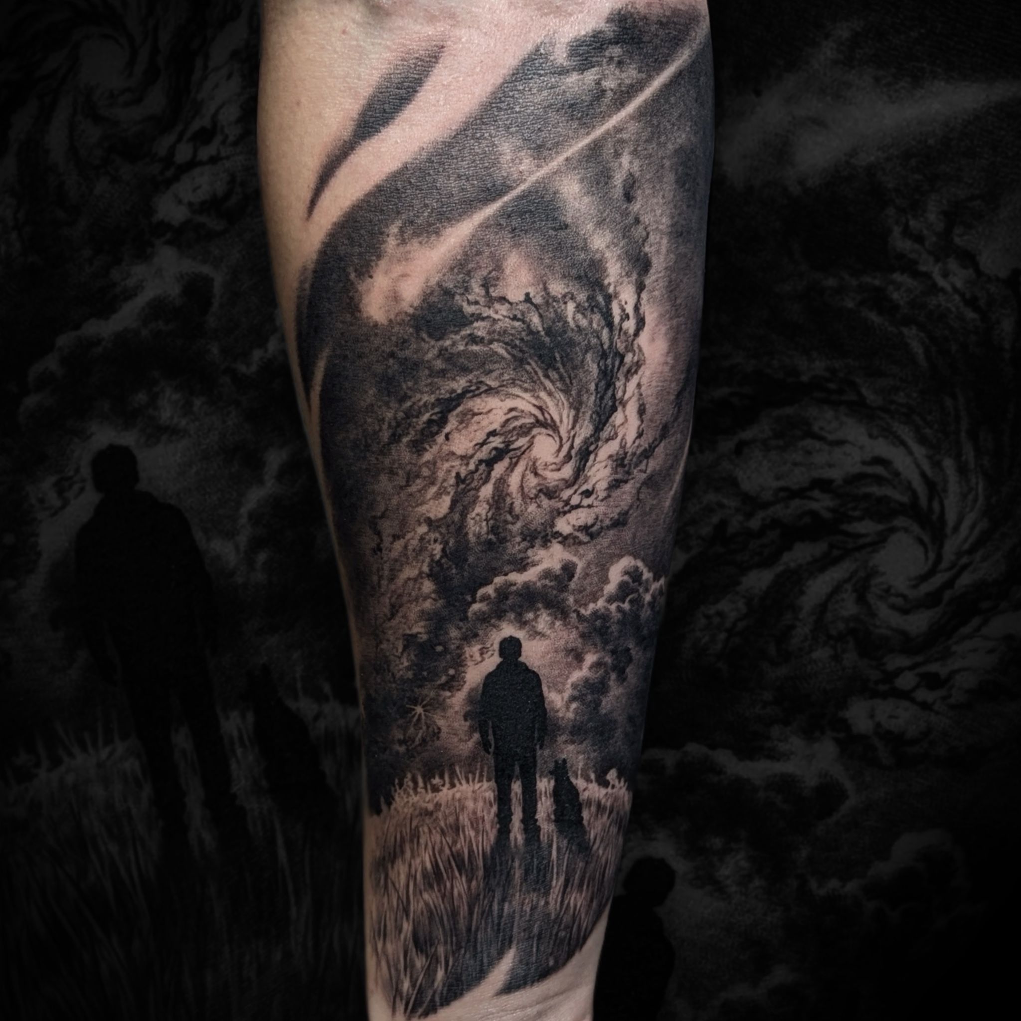 universe and man with dog