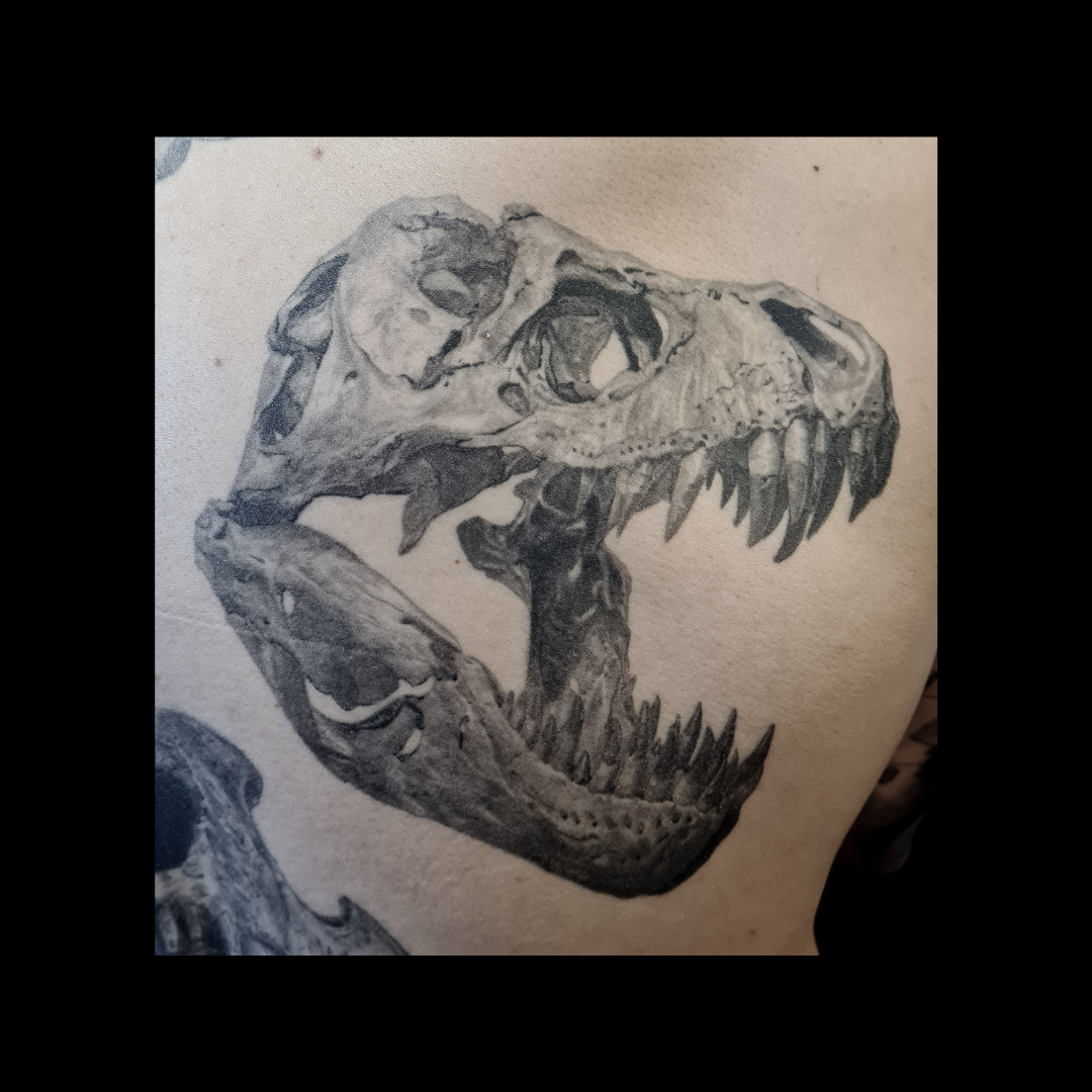 Black & White Dino Skull Tattoo 21
