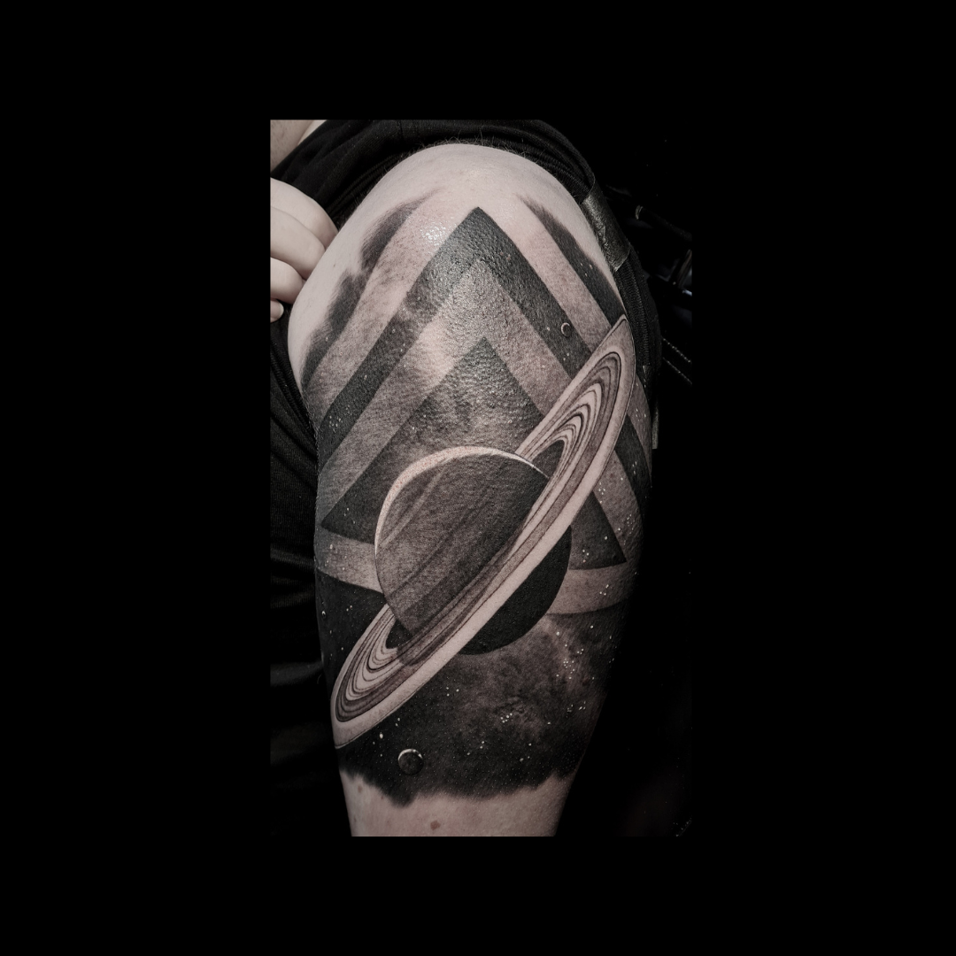 Black & White Universe and planets Tattoo 32