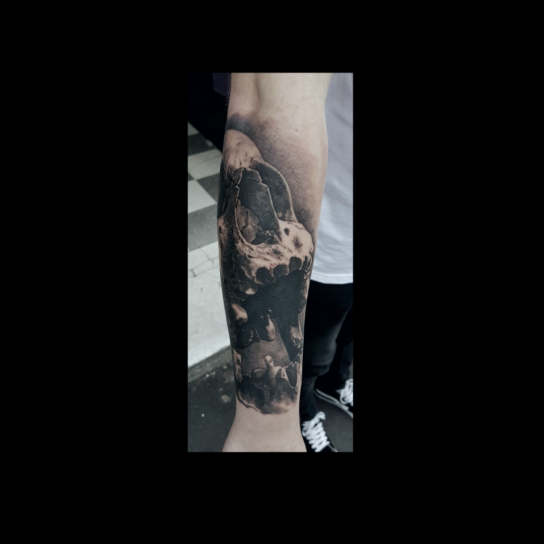 Black & White Skull Arm Tattoo 5