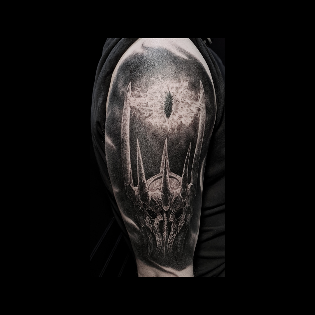 Black & White Sauron Eye Tattoo 29