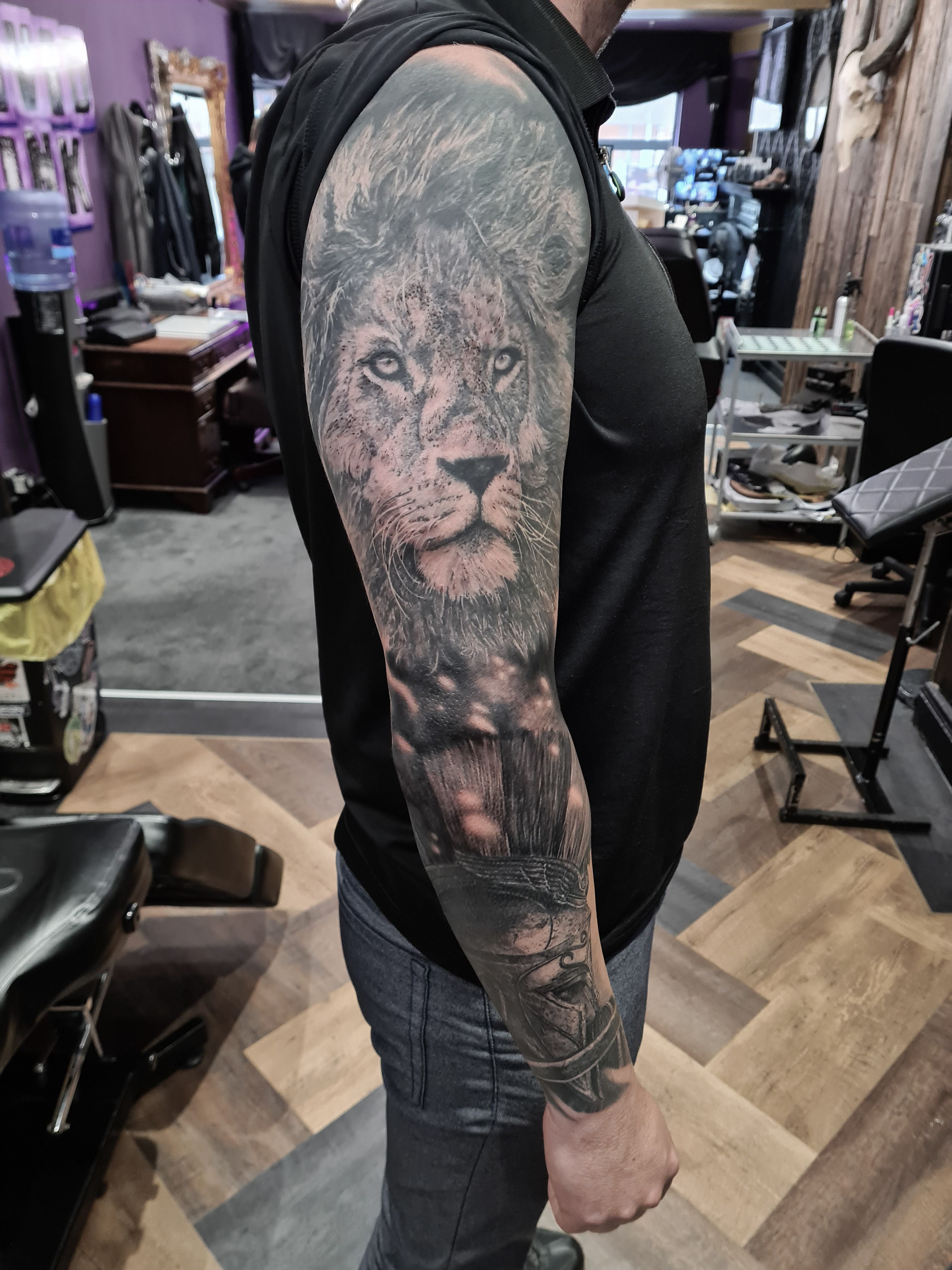 Black & White Lion tattoo