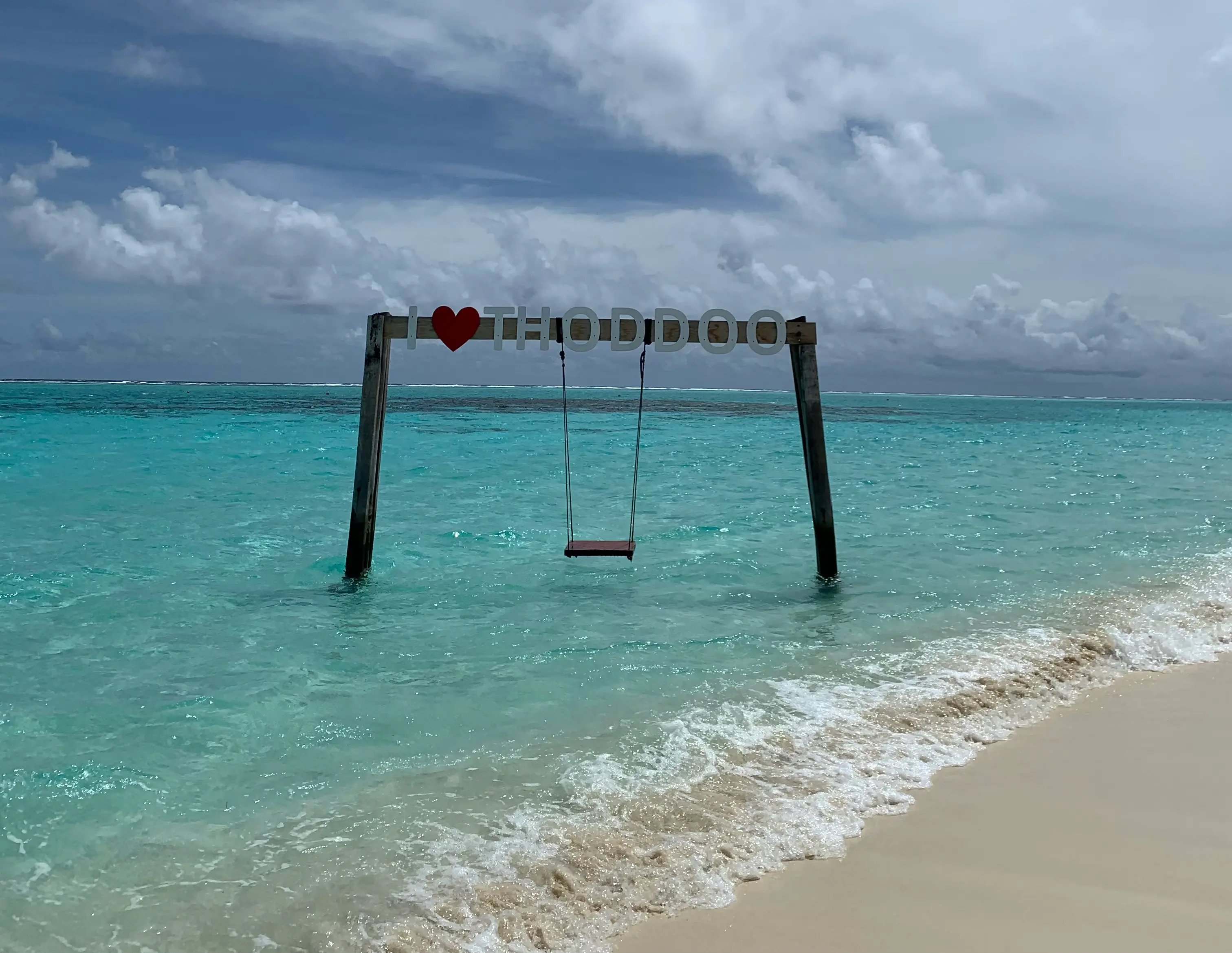 Thoddoo beach has those Maldivian signature water swings