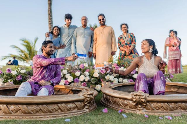 The couple celebrating with family — Punta Cana