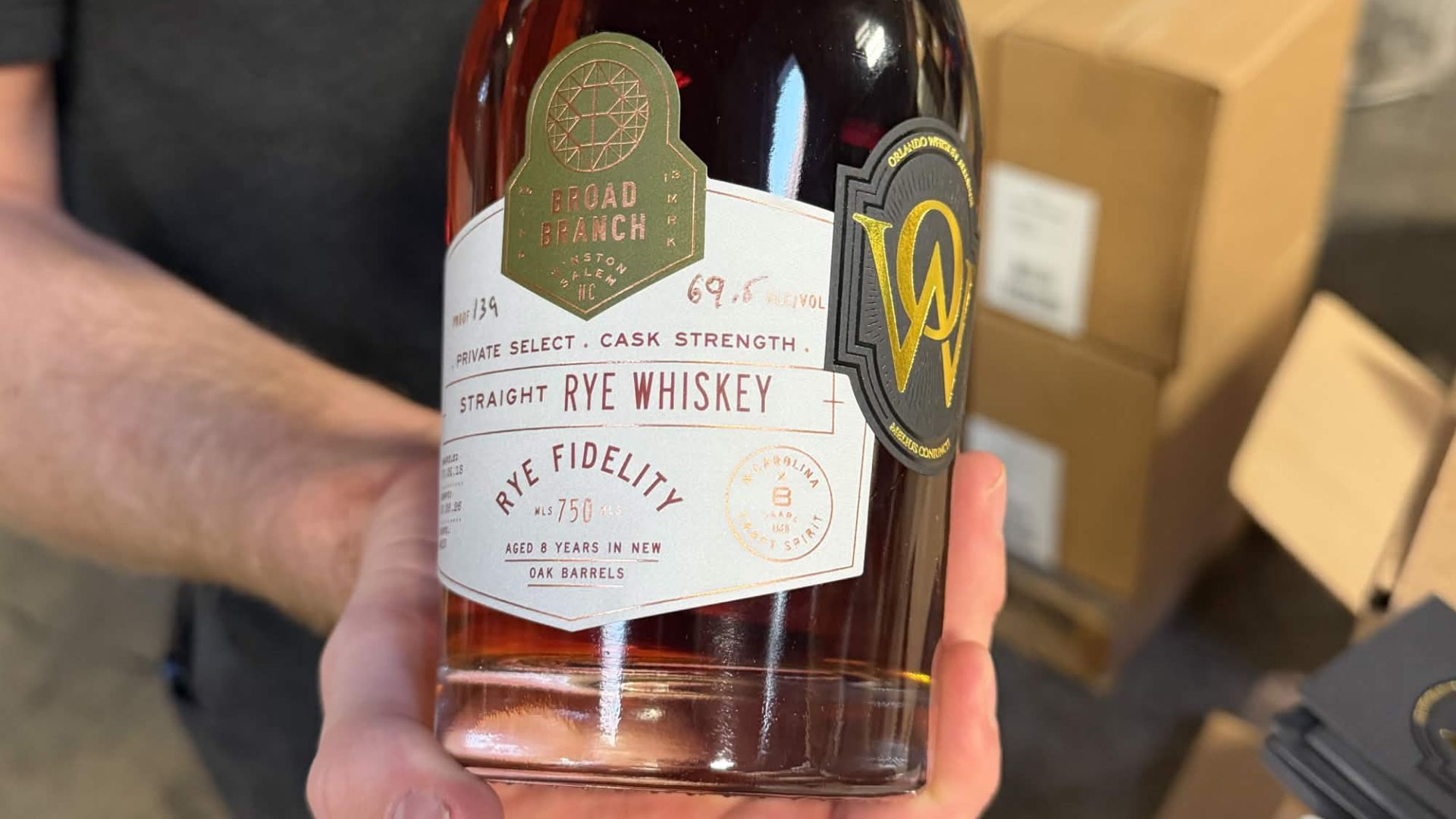 A bottle of Rye Fidelity by Broad Branch Distillery