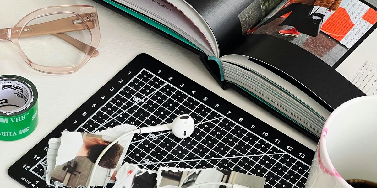 Creative agency branding workspace with design tools and digital marketing screens