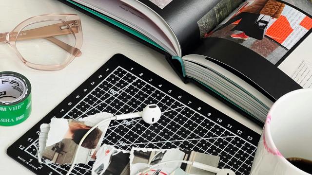 Creative agency branding workspace with design tools and digital marketing screens