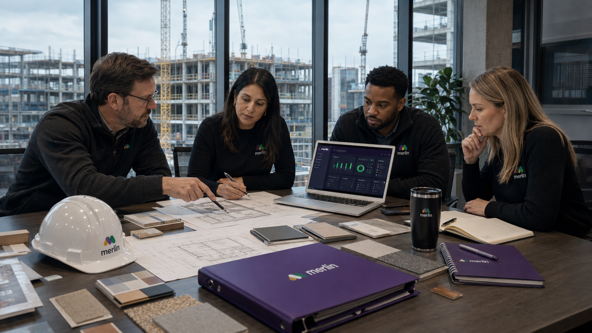 Construction estimating software connected to production planning with digital dashboards showing material takeoffs, work orders, labour scheduling, inventory, and cost tracking for contractors.