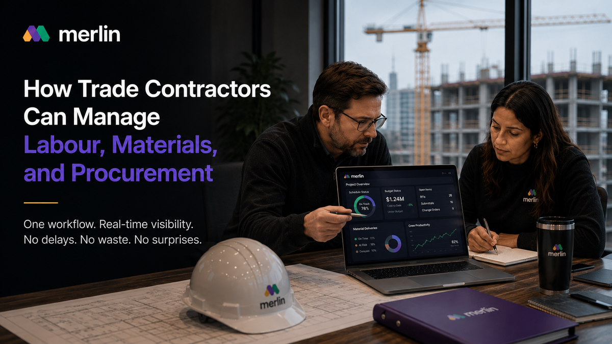 Trade contractor managing labour, materials, purchase orders, and crew schedules through a connected construction operations platform.