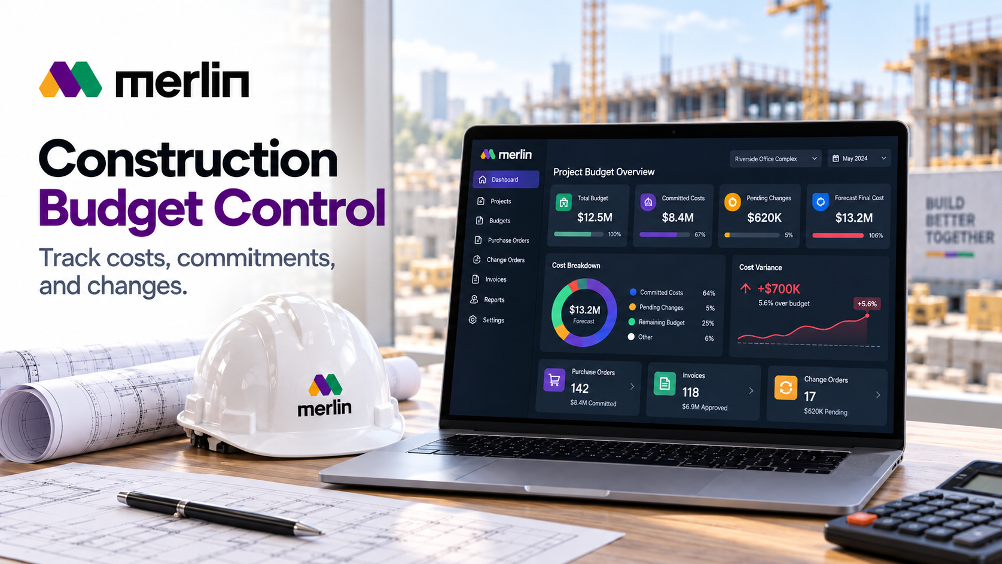 Construction project management software tracking budgets, committed costs, change orders, invoices, and cost forecasts