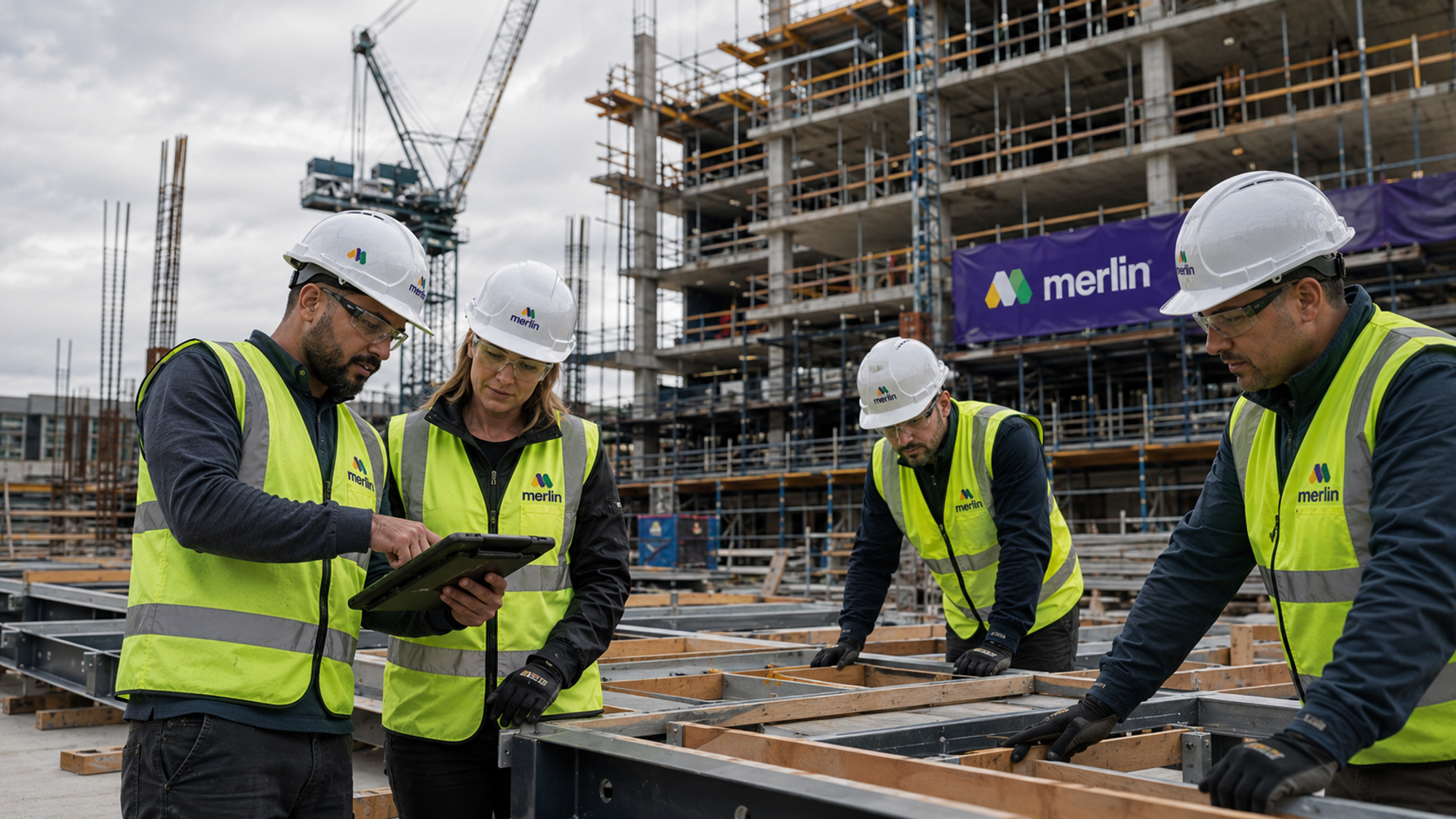 Developer reviewing subcontractor programme and work order status across multiple construction sites