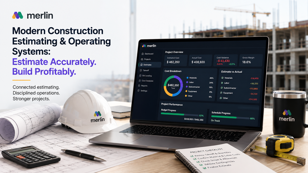 Modern construction estimating and operating system connecting AI takeoffs, bid leveling, and contractor operations