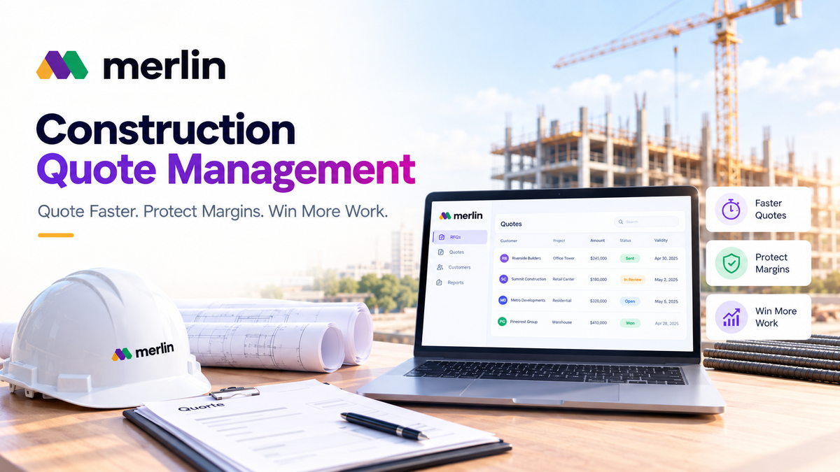 Construction management software showing quote with pricing, lead times, and a validity date before sending it to a buyer