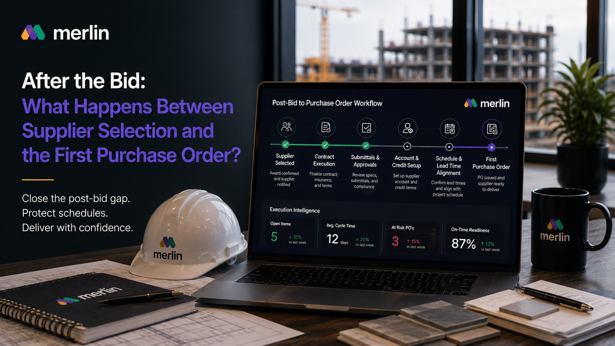Construction procurement team managing supplier selection, contract approvals, submittals, and purchase order execution in one platform.
