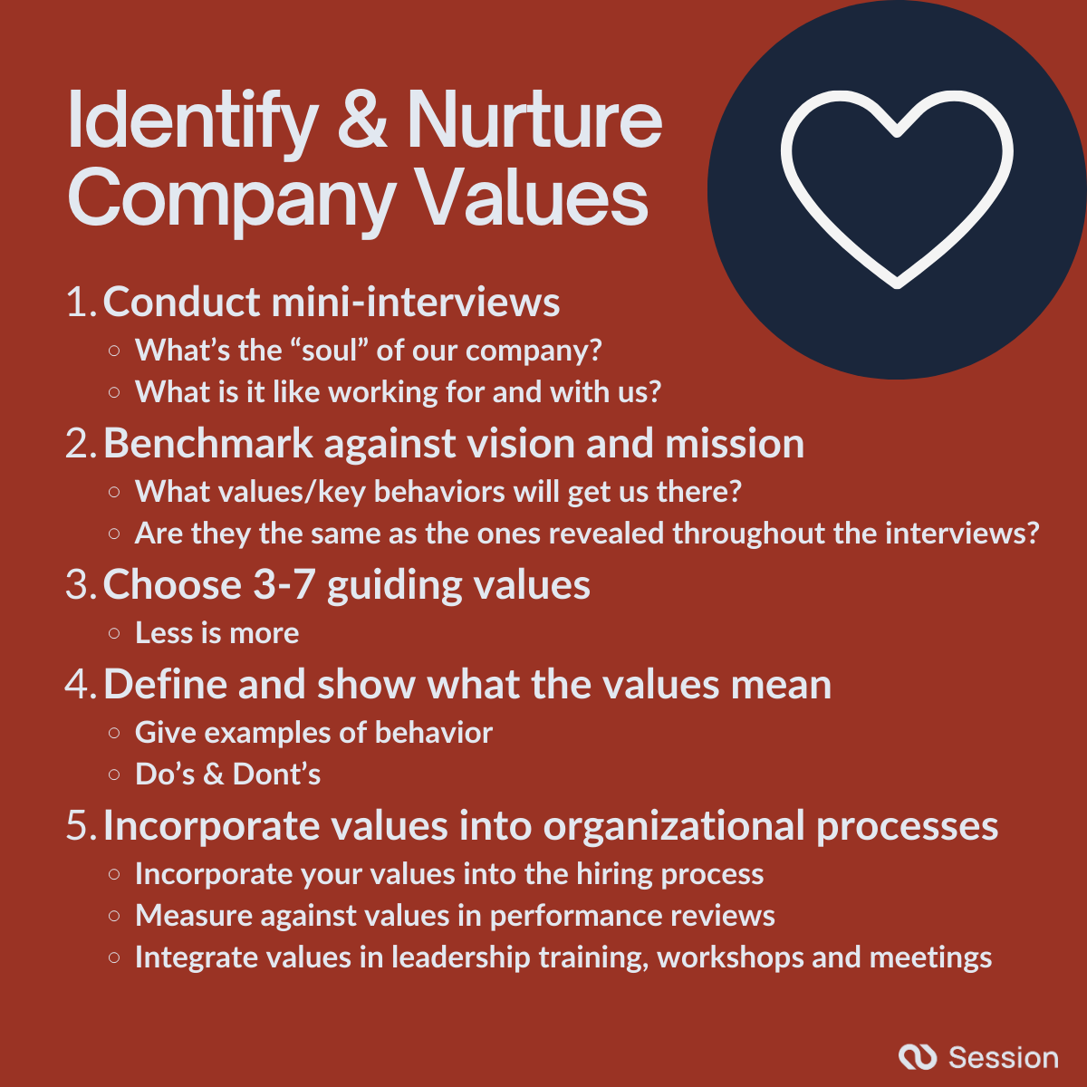 Illustration with a summary of tips to help you identify your core company values.